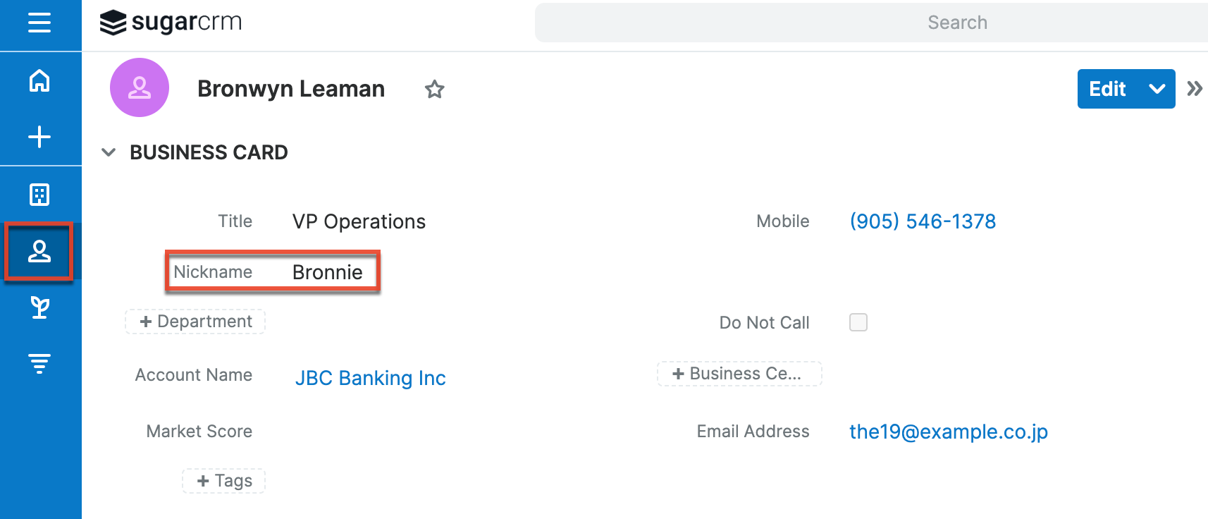Nickname copied to contact