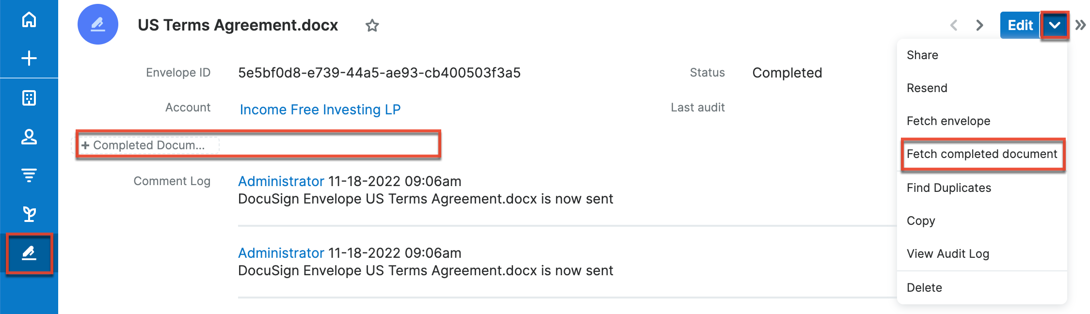 Fetch completed DocuSign document
