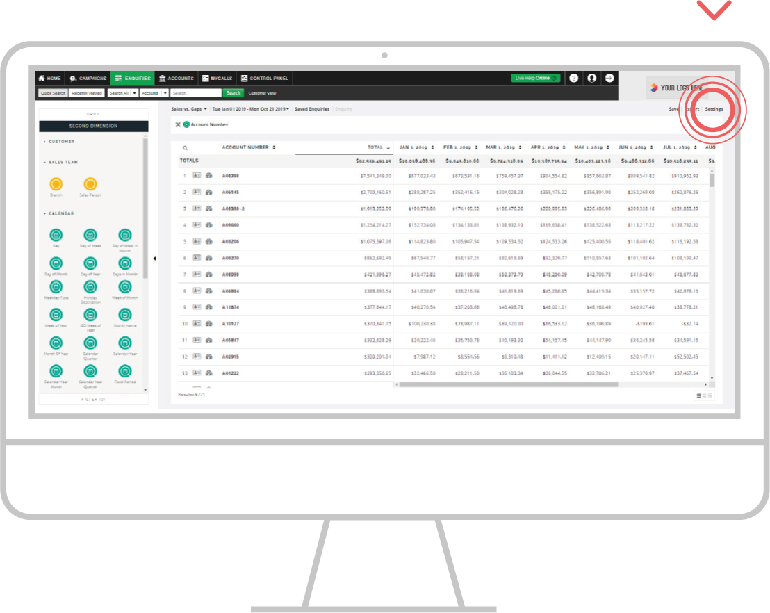 How to change setting in Sales Vs Gaps - desktop 4