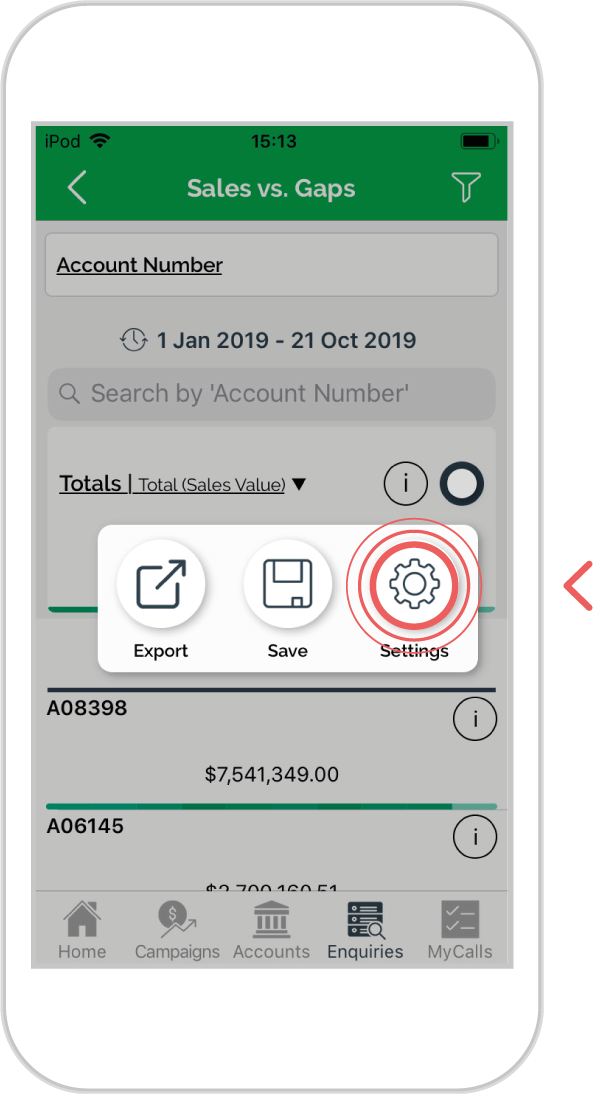 How to change settings in sales vs gaps - ios 5