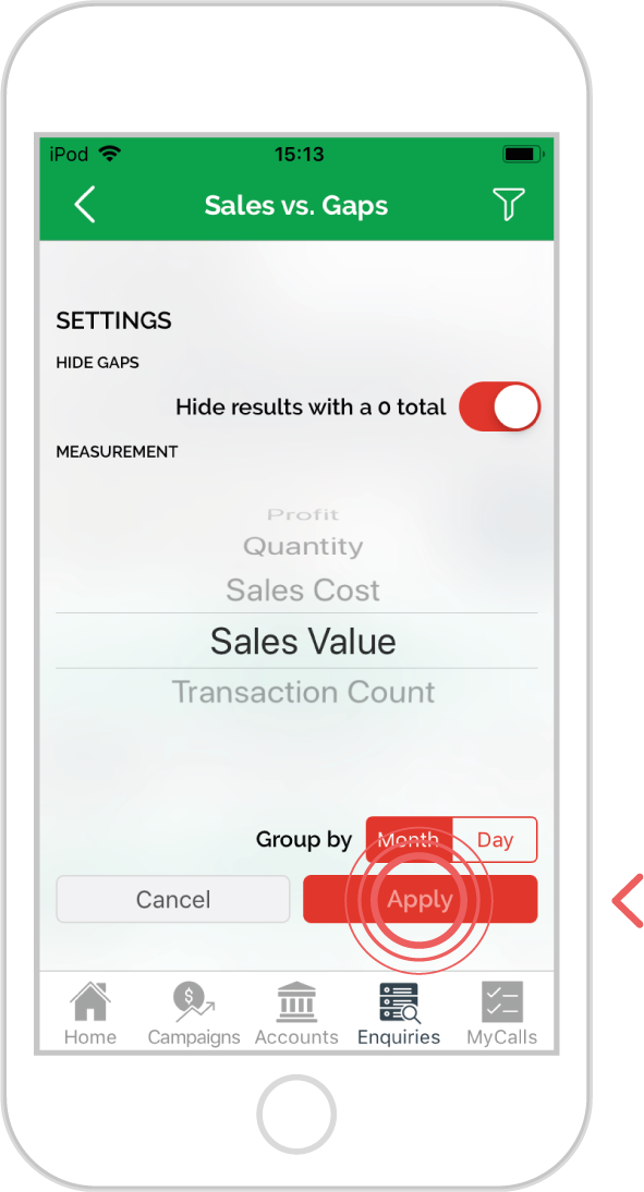 How to change settings in sales vs gaps - ios 6