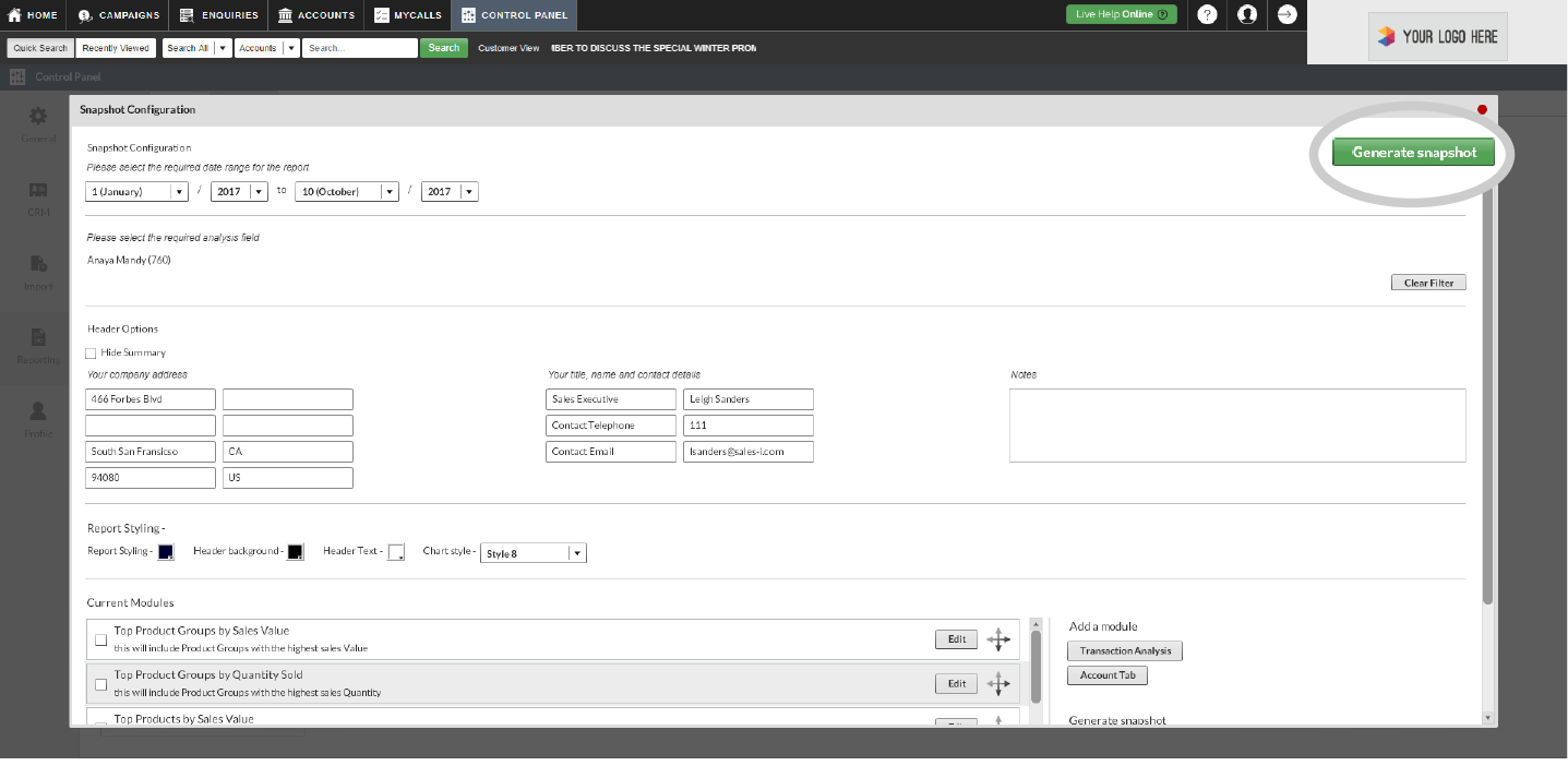 How to prepare a snapshot report on a sales person 9-01