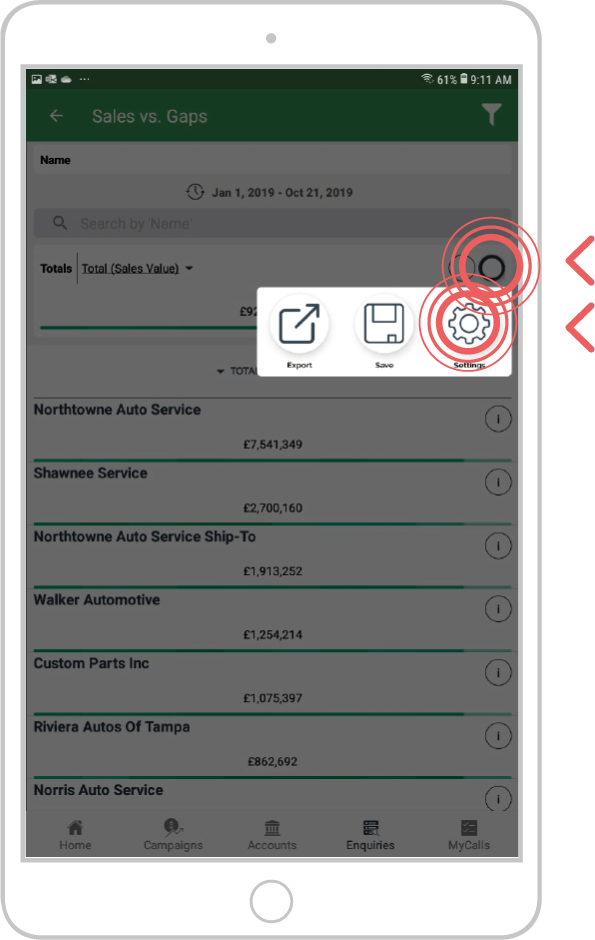 Settings in sales vs gaps - android 4