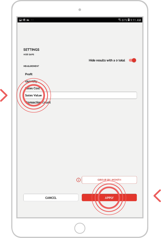 Settings in sales vs gaps - android 5