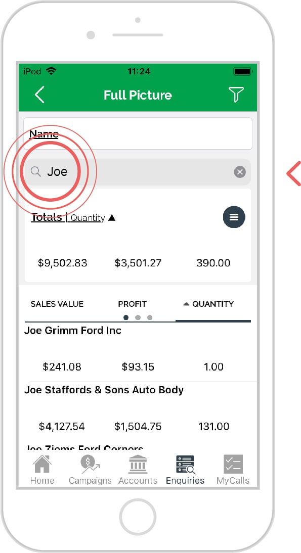 How to search within enquiries - ios 3