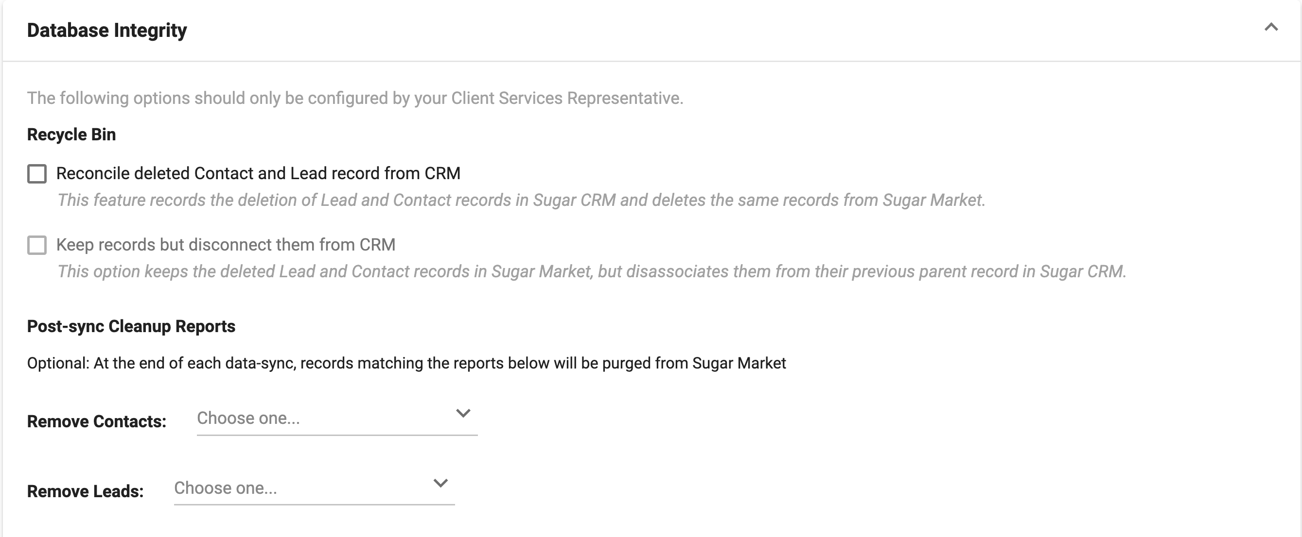 SM KB database integrity sugar