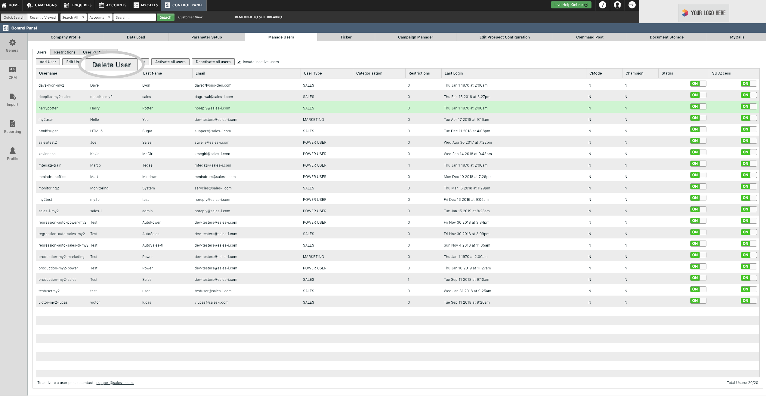 How to disable or delete a user from sales-i 5-01