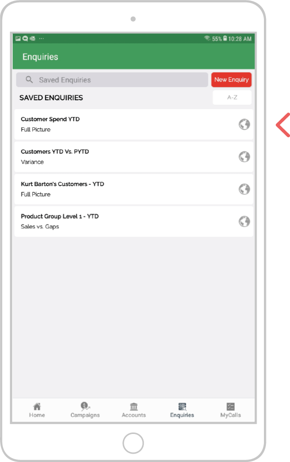 Find a saved enquiry - Android 2