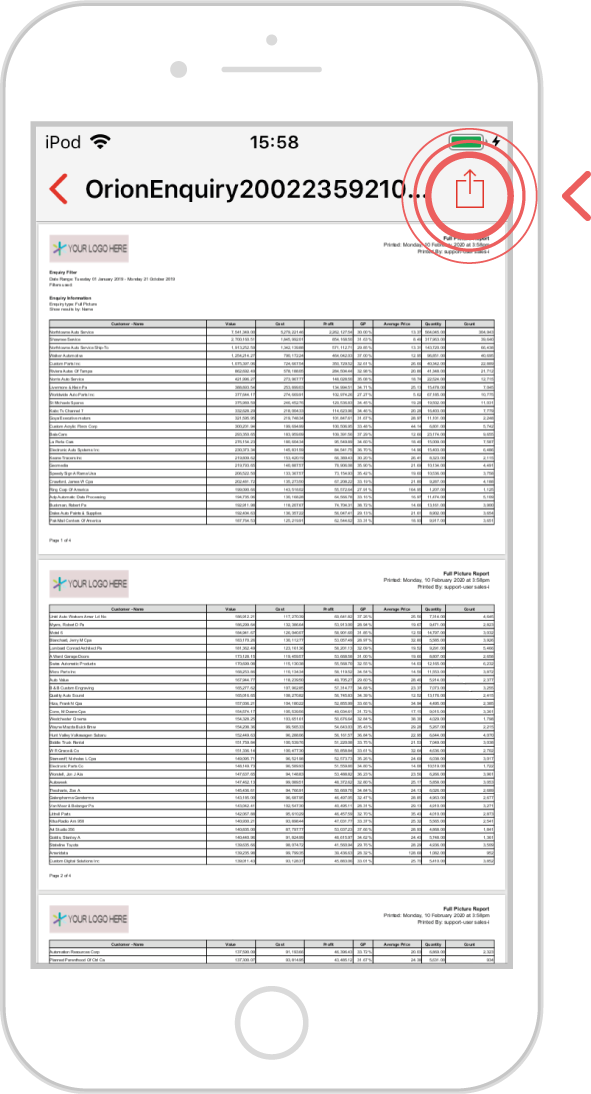 How to export an enquiry - iOS 5