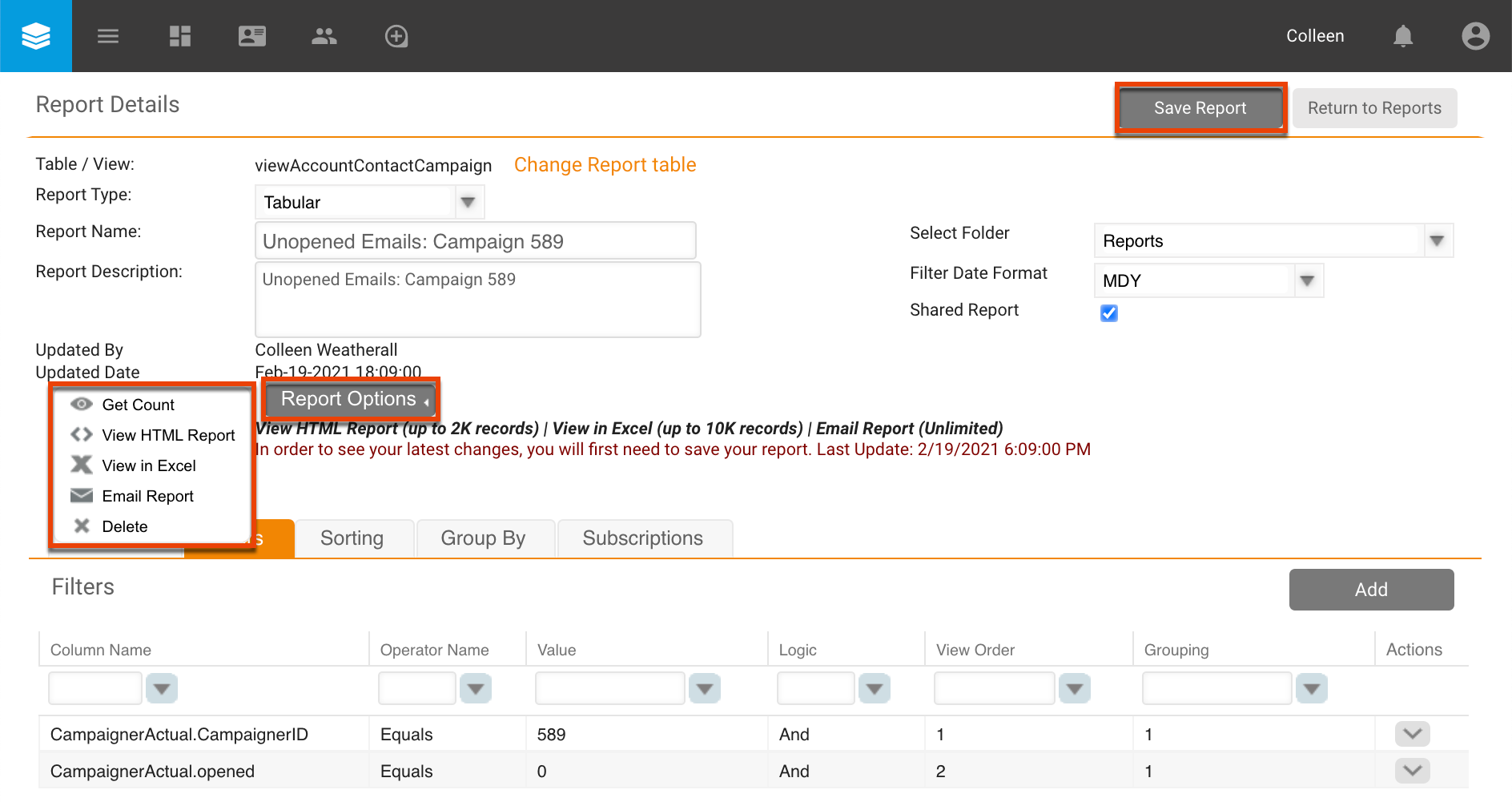 SM KB runreport