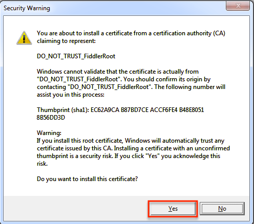 Fiddler InstallRootCertificate