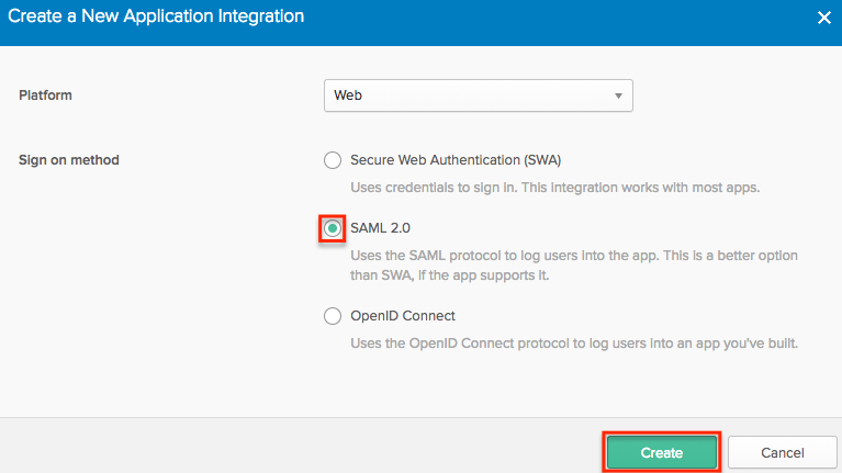 Okta CreateNewAppIntegration SAML2.0 1