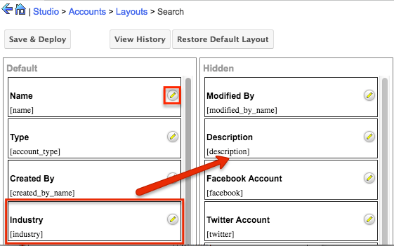 Studio AccountsSearchLayout HiddenColumn