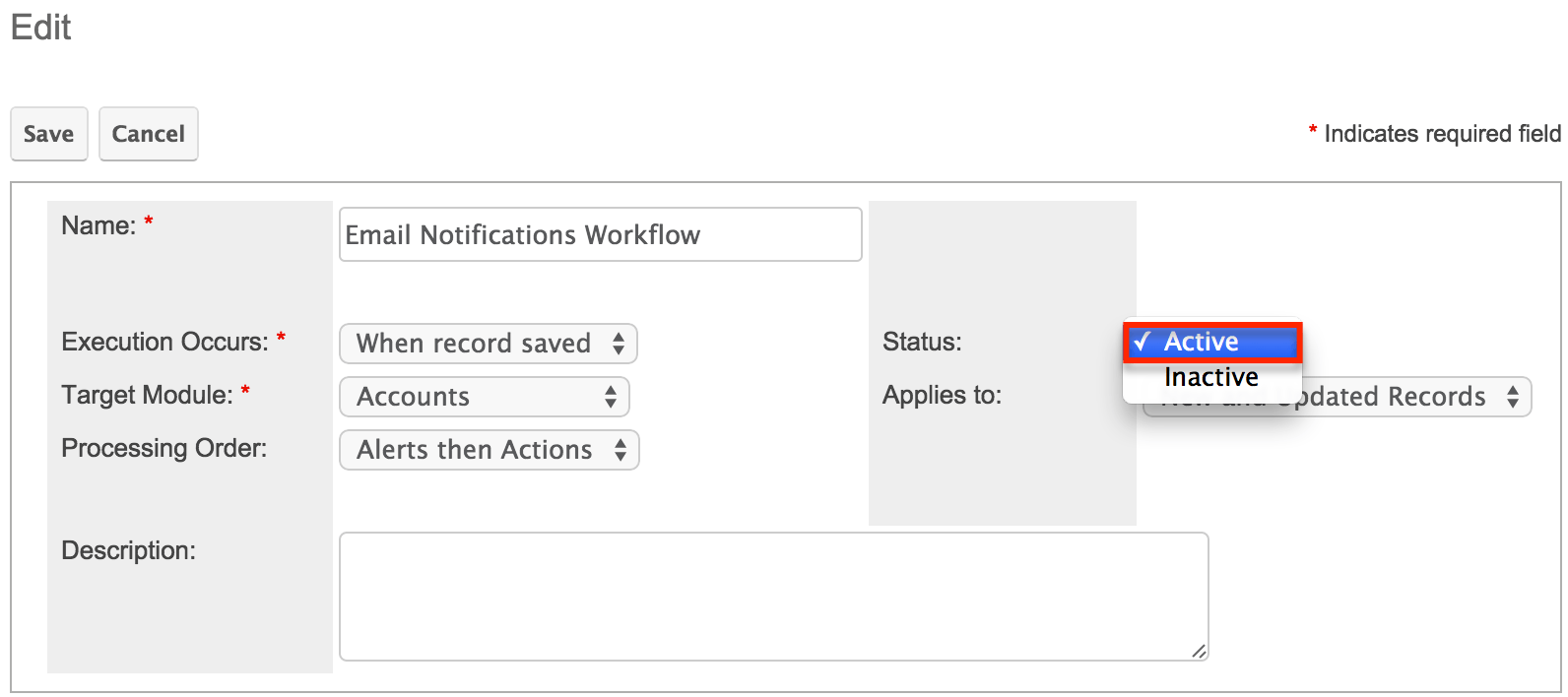 WorkflowDefinition Status Active