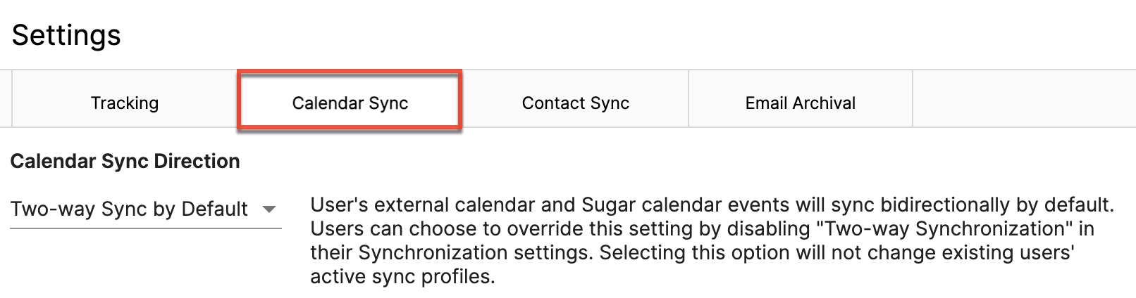 calendar sync settings