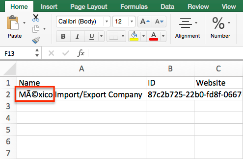 special character excel marked