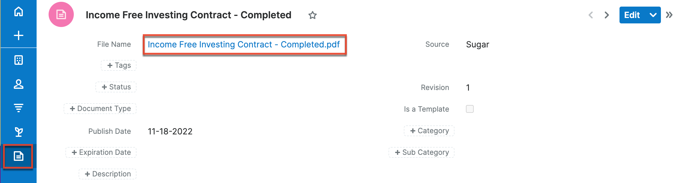 Completed DocuSign document in Documents module
