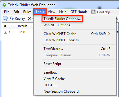 Fiddler TelerikFiddlerOptions