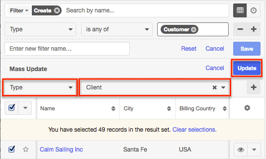 Accounts MassUpdate TypeClient