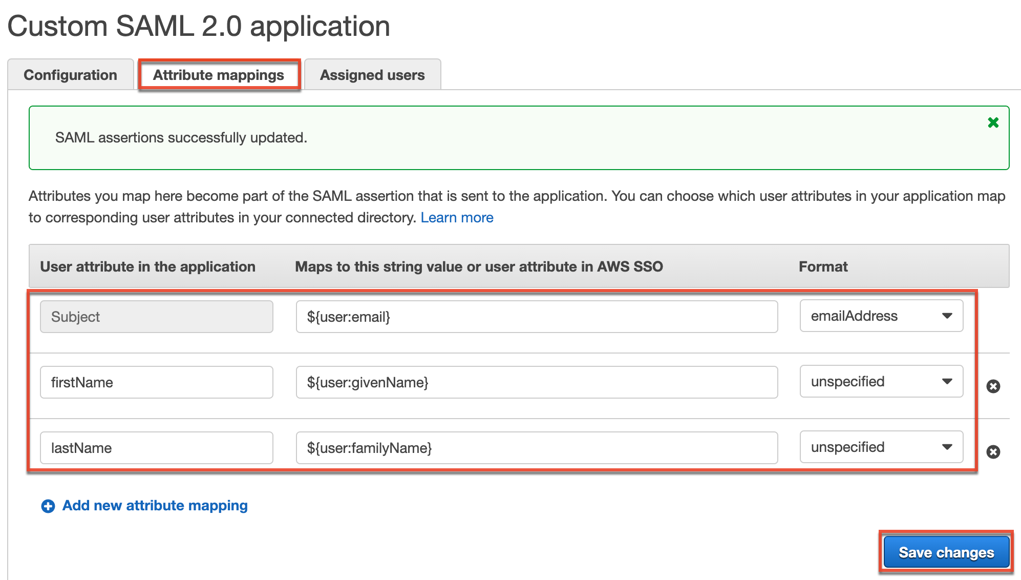 AWS CustomSAML2.0App AttributeMappings