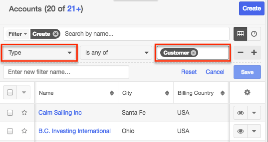Accounts CreateFilter Type