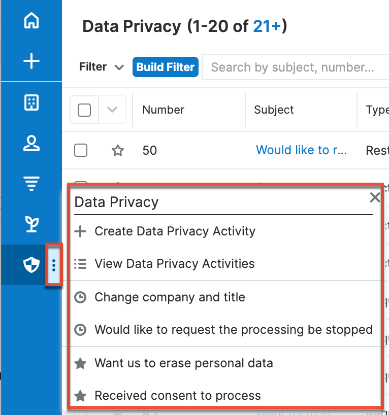 Data Privacy module tab