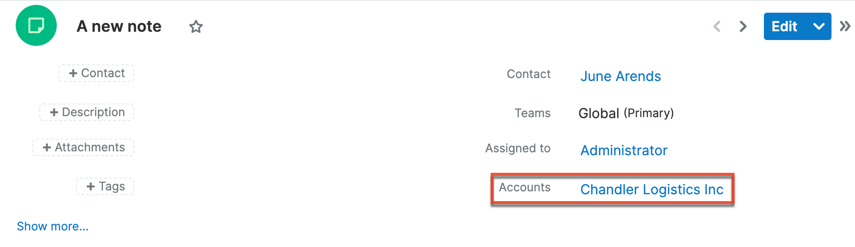 Note record view with account
