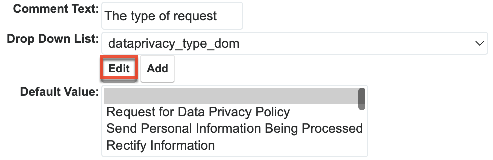Edit data privacy type list