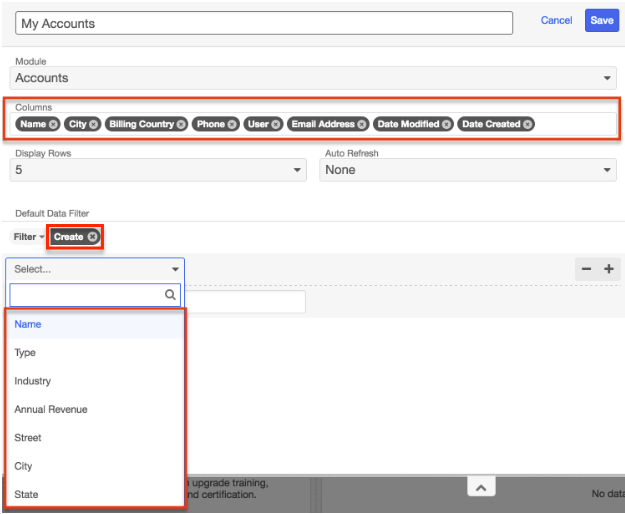 ListViewDashlet Columns Filter Options1