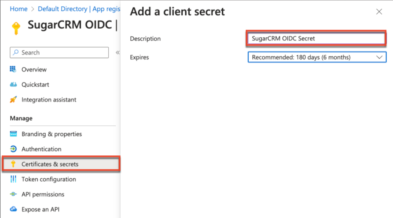ConfiguringSSOWithAzureUsingOIDC Certificates&Secrets NewClientSecret1
