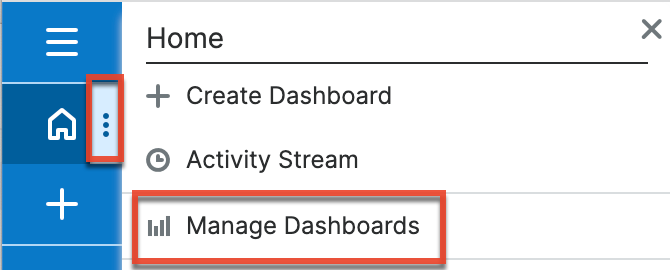 Manage Dashboards from Home tab
