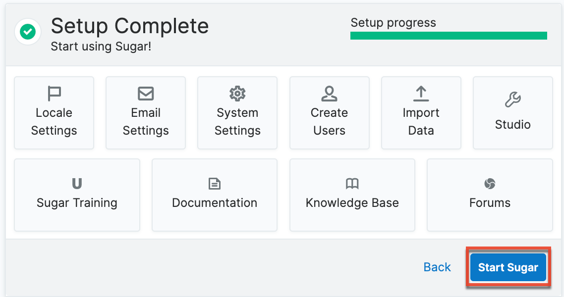 Sugar AdminWizard SetupComplete