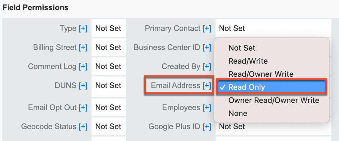 Choose read-only for field