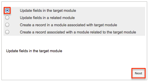 Workflow Actions UpdateFieldsinTargetModule