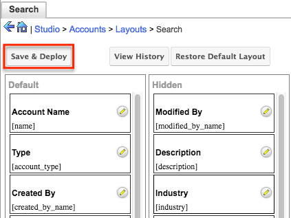 Studio AccountsSearchLayout Save&Deploy