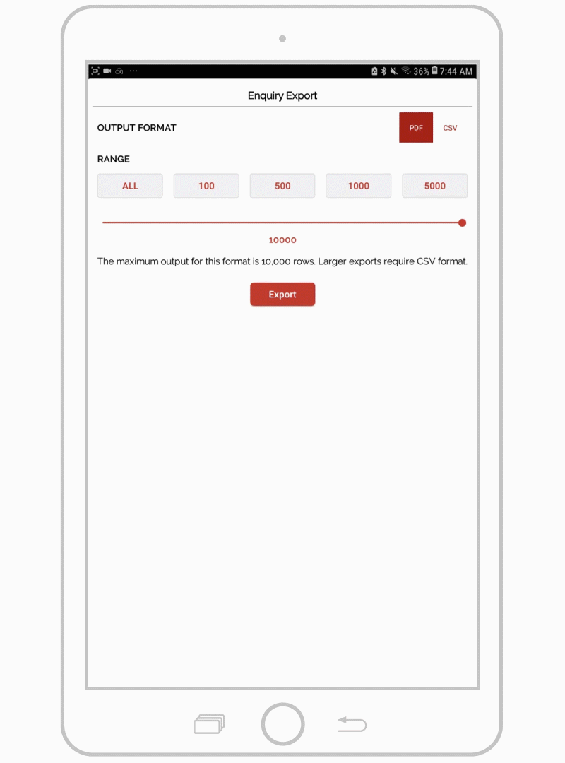 How to view and export invoice numbers for a specific date range ANDROID 06