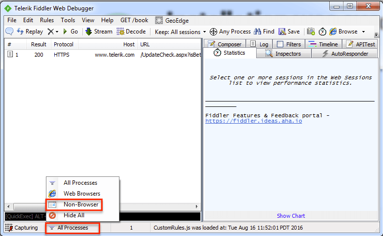 Fiddler AllProcesses NonBrowser